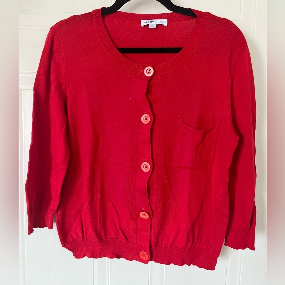 SEE BY CHLOÉ Red Button-down Cotton Cardigan